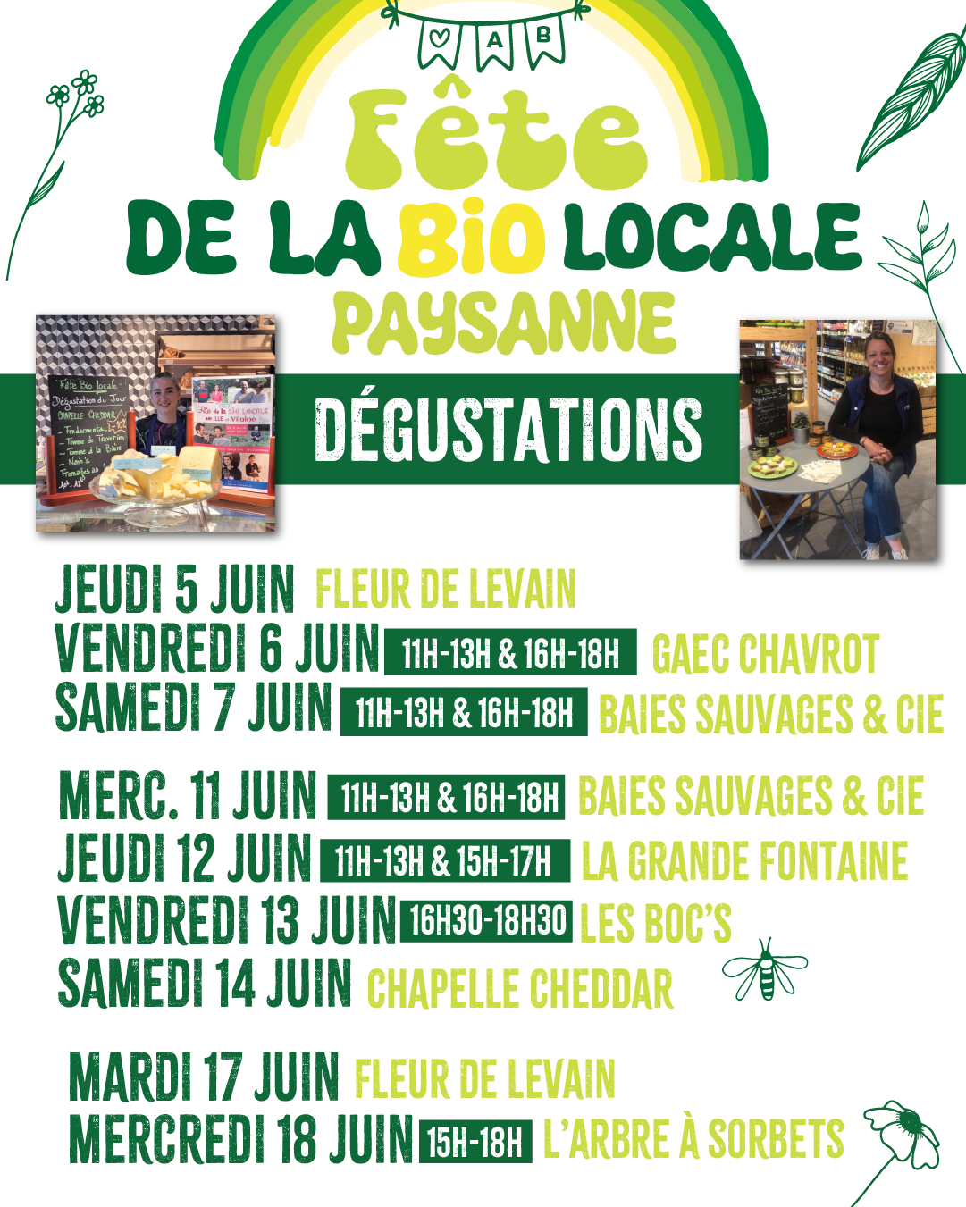 Programme de dégustations - Quinzaine de la Bio Locale 2025 Programme de dégustations - Quinzaine de la Bio Locale 2025